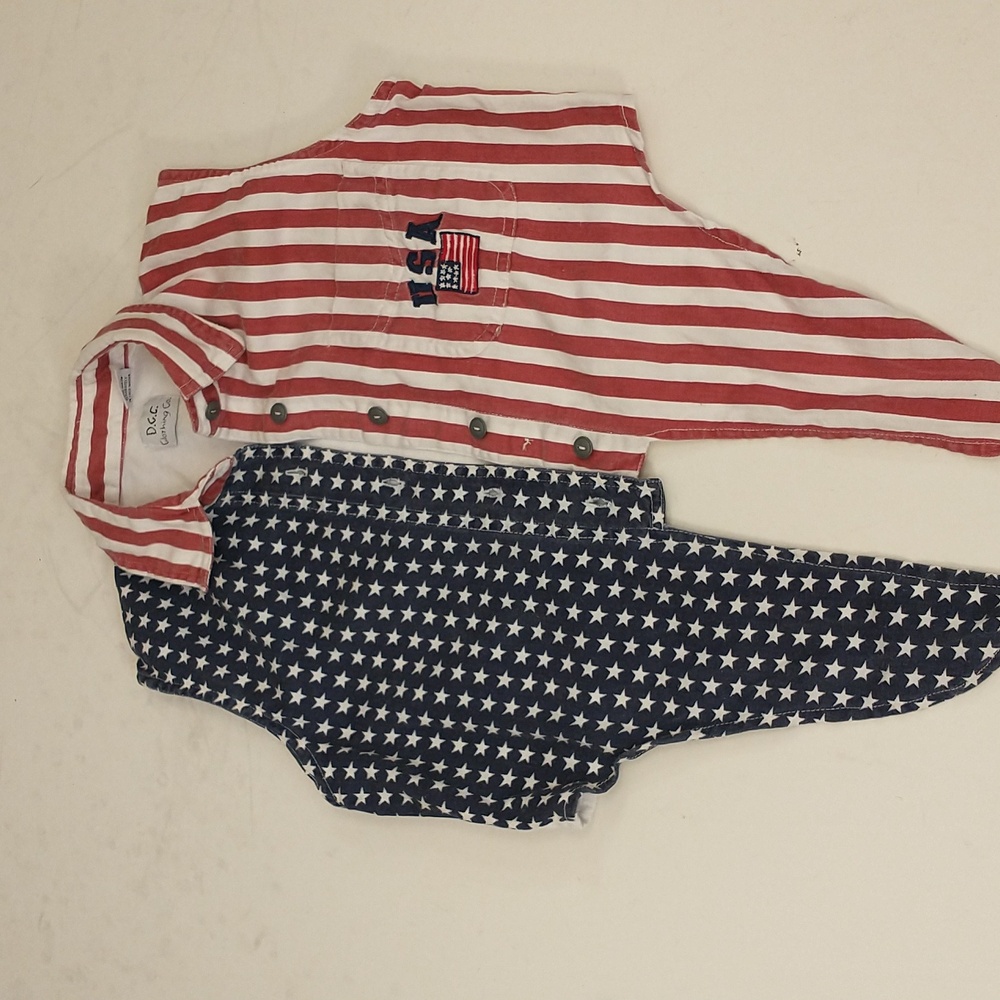 USA Stars & Stripes Crop Top Vintage 80s 90s Cotton Red White Blue Tie Front Sm - Picture 8 of 9